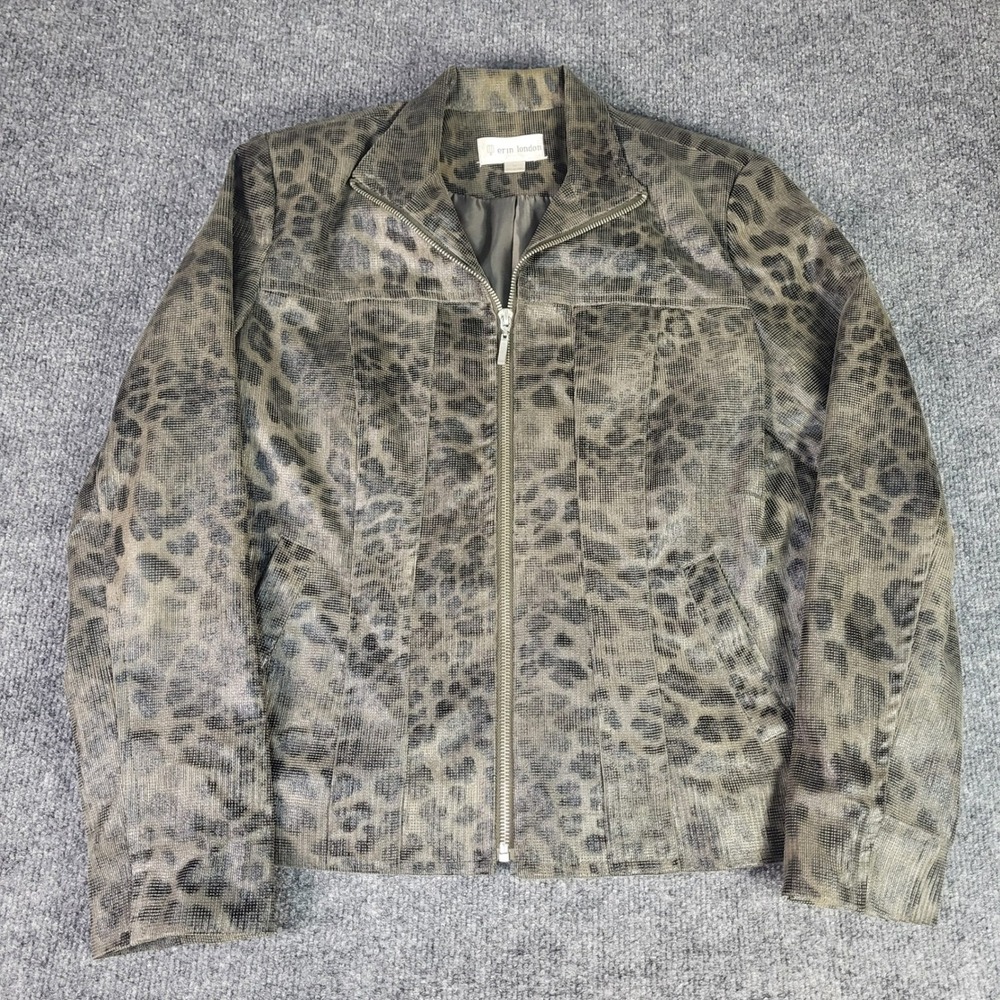 Erin London Womens Leopard Print Full Zip Moto Jacket Brown Grey Size 6